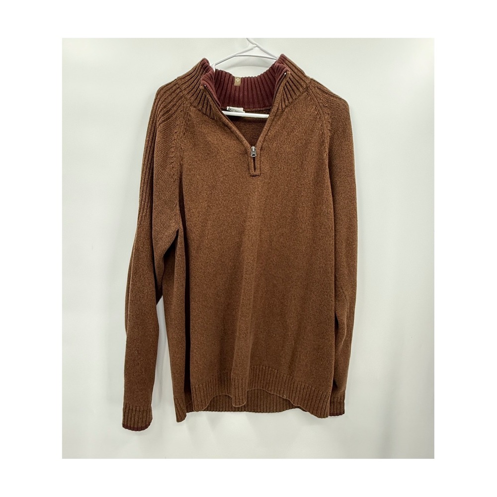 Columbia Large Quarter Zip Sweater Mens Brown Cotton Marled Mock Neck 209AM2862